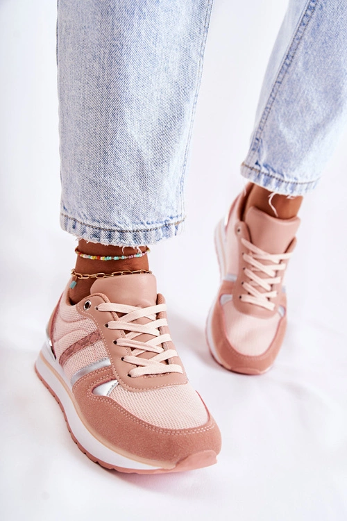 Klasyczne Damskie Wiązane Buty Sportowe Różowe Elenes