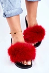 Klapki Damskie z Naturalnym Futerkiem Czerwone Bushido