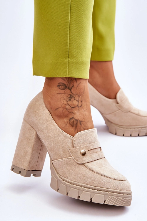 Eleganckie Zamszowe Półbuty Na Obcasie Beżowe Mintore