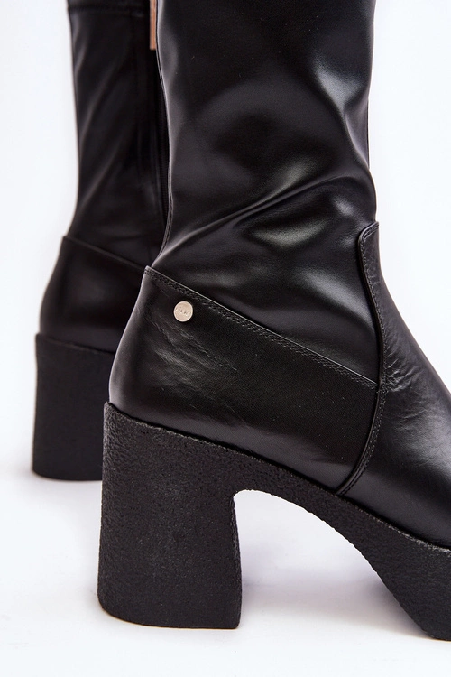 Damskie Skórzane Botki Na Słupku GOE MM2N4047 Czarne