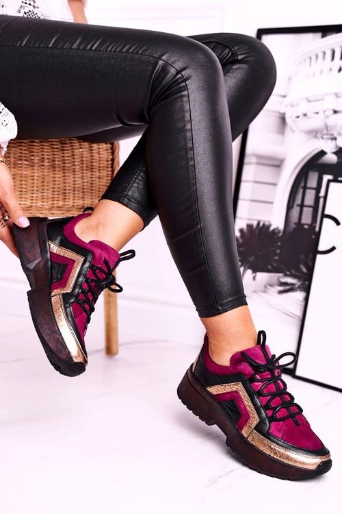 Damskie Półbuty Sneakersy Maciejka Skórzane Bordowe 04731-23