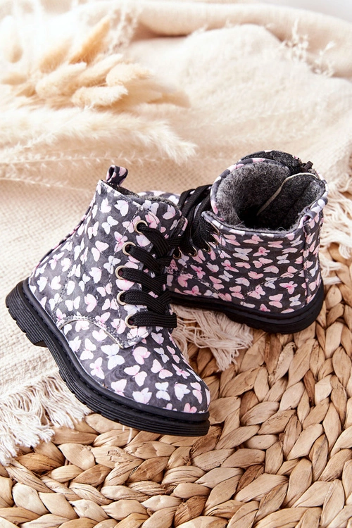 Skórzane Botki Ocieplane Wełną Szare W Motyle Amy