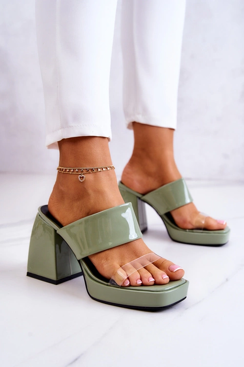 Lakierowane Klapki Na Słupku Zielone Seattle