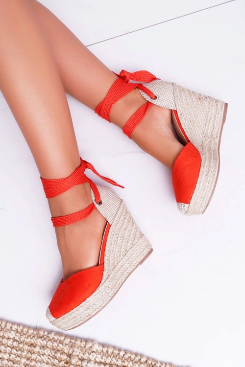 Sandały Damskie Na Koturnie Pomarańczowe Tahaya