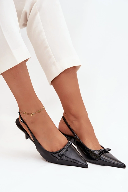 Lakierowane Czółenka Na Szpilce Z Kokardką Czarne Olvena