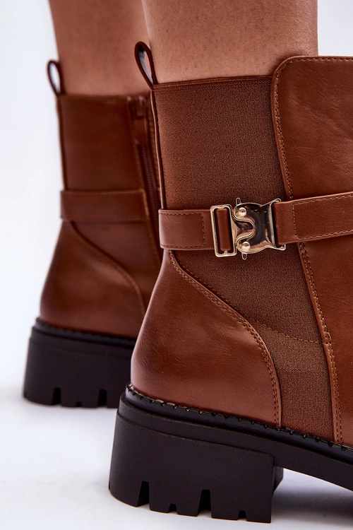 Skórzane Botki Sztyblety Damskie Brązowe Elspetia