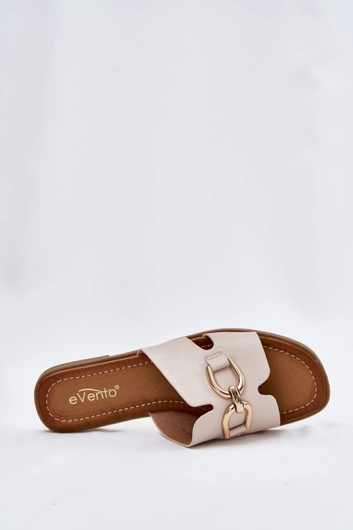 Klapki Damskie Płaskie Z Ozdobnym Detalem Beżowe Amiresna