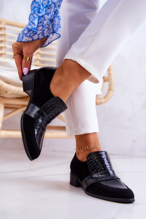 Zamszowe Półbuty Wężowe Czarne Mariene