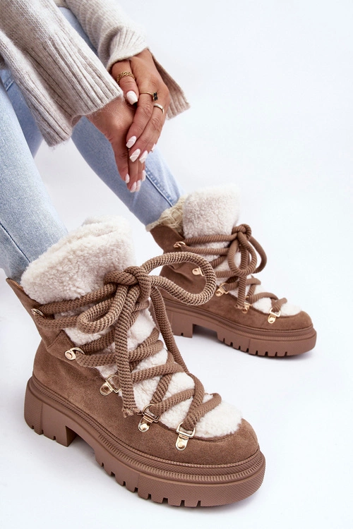 Trapery Śniegowce Damskie Z Wiązaniem Beżowe Shala