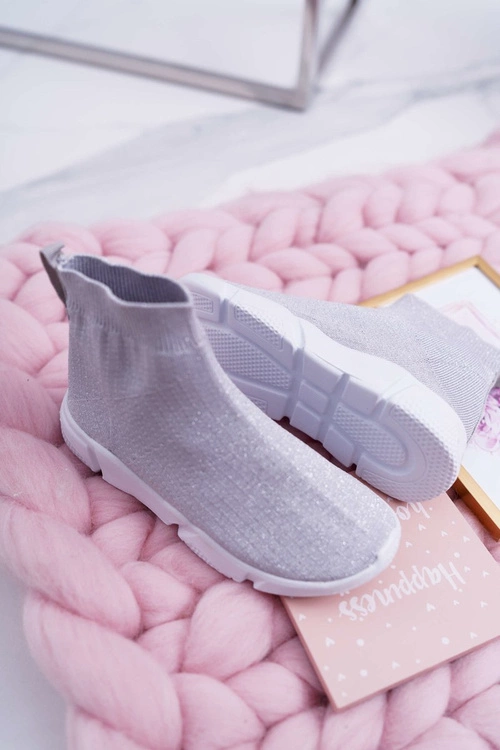 Dziecięce Młodzieżowe Obuwie Sportowe Brokatowe Srebrne Deva