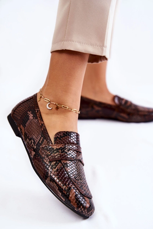 Skórzane Wężowe Mokasyny La.Fi 210023BR-XS Brązowe