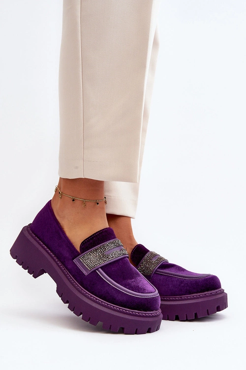 Damskie Welurowe Mokasyny Z Ozdobą Fioletowe Wendreda