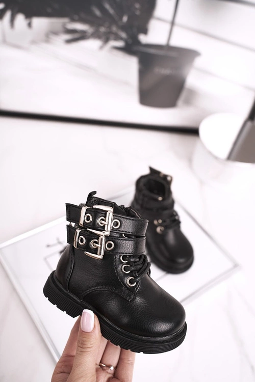 Dziecięce Botki Ocieplone Futerkiem Czarne Valentina