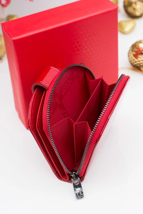 Mały Czerwony Lakierowany Skórzany Portfel Nobo