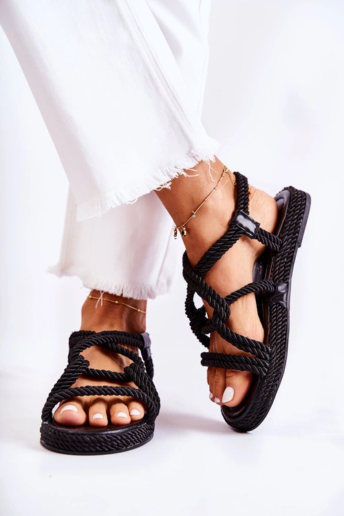 Damskie Modne Sandały Plecione Czarne Amparo