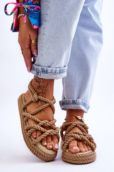 Damskie Modne Plecione Sandały Beżowe Tiffanie