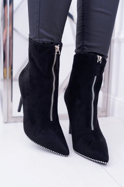 Damskie Botki Na Obcasie Lu Boo Dwa Suwaki Zamszowe Czarne Suzy