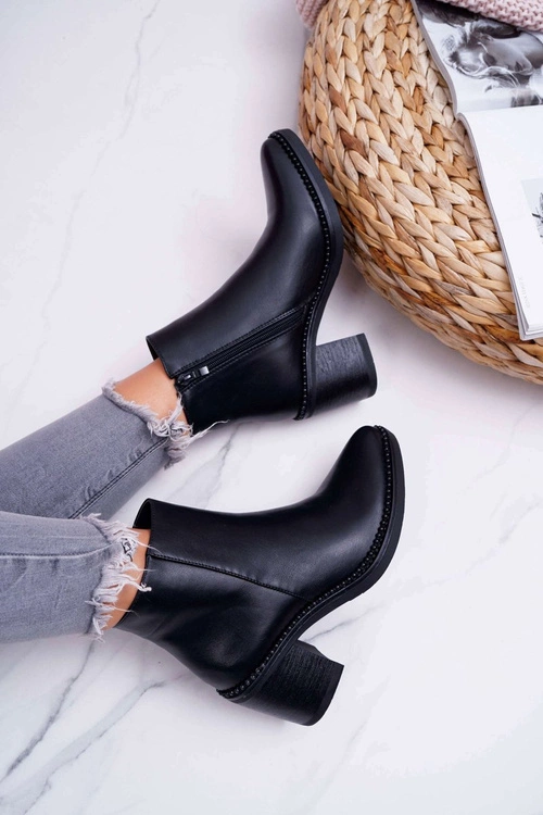 Damskie Botki Na Słupku Czarne Duo