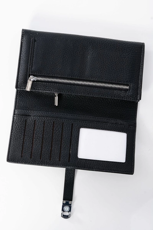 Elegancki Damski Portfel Na Magnes Czarny