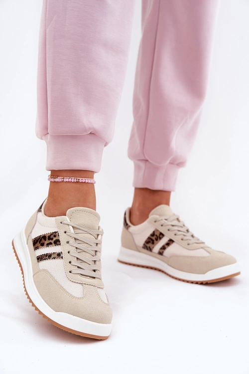 Sneakersy Damskie Z Eko Zamszu Panterka Beżowe Marinils