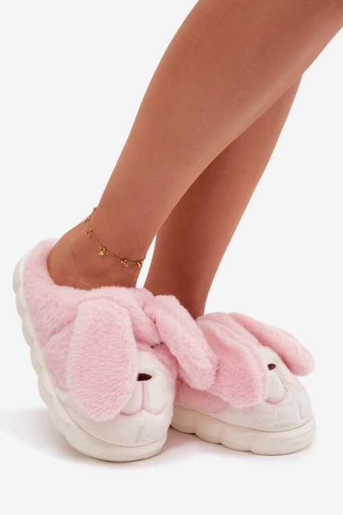 Futrzane Kapcie Damskie Króliczki Różowe Faylen
