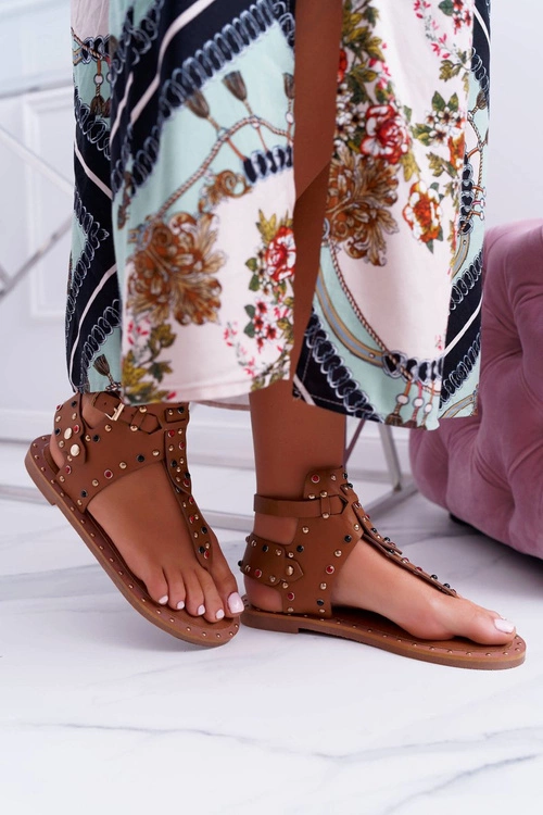 Sandały Japonki Z Dżetami Lu Boo Camel