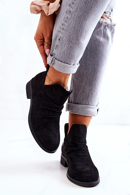 Ażurowe Marszczone Botki Czarne Cynthia