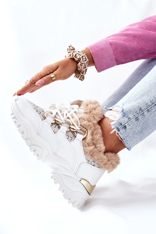 Damskie Ocieplane Sportowe Buty Białe Heart Beats