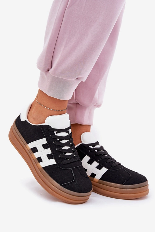 Sneakersy Damskie Na Platformie Czarne Syliyana