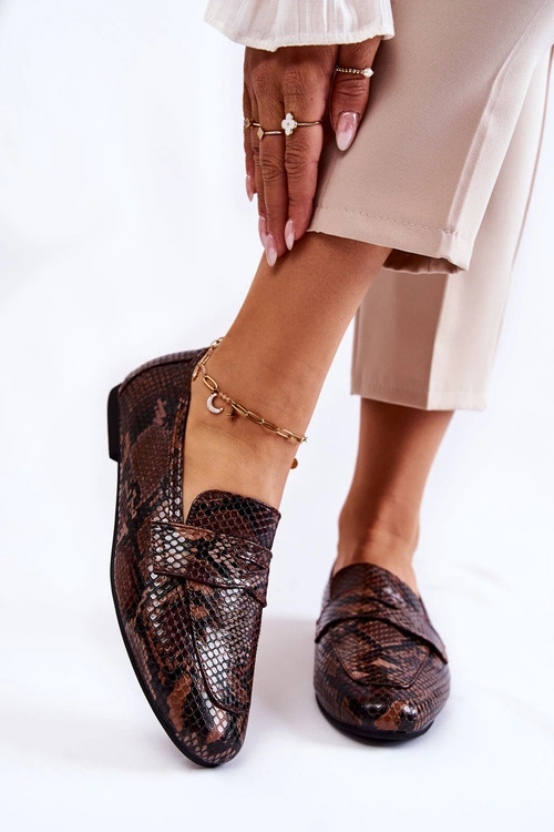 Skórzane Wężowe Mokasyny La.Fi 210023BR-XS Brązowe