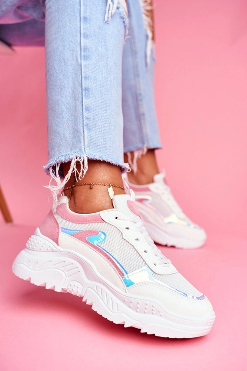 Sportowe Damskie Buty Różowe Białe Memory