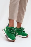 Zamszowe Sneakersy Damskie Na Platformie Z Grubym Sznurowaniem Artiker 55C0136 Zielone