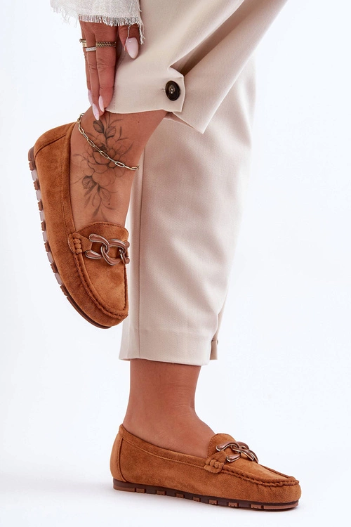 Damskie Zamszowe Mokasyny Na Płaskiej Podeszwie Brązowe Appia