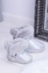 Ocieplane Dziecięce Botki Śniegowce Z Futerkiem Srebrne JellyBeans