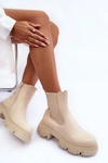 Skórzane Botki Sztyblety Na Płaskim Obcasie i Platformie Jasnobeżowe Solita