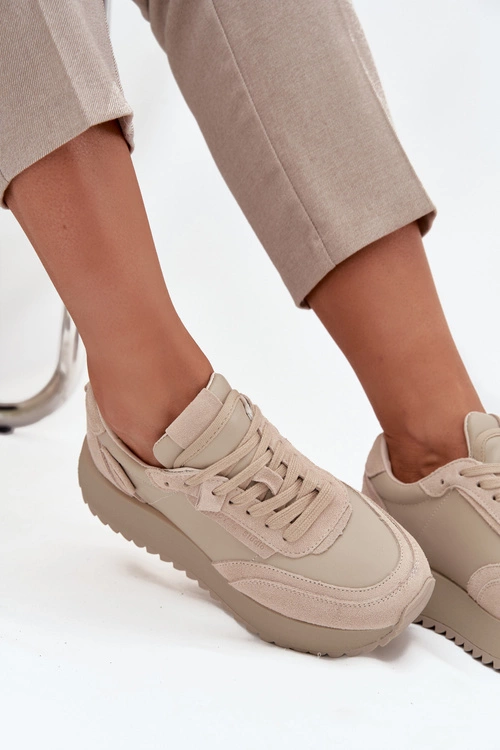 Skórzane Sneakersy Damskie Na Platformie Artiker 55C0021 Beżowe