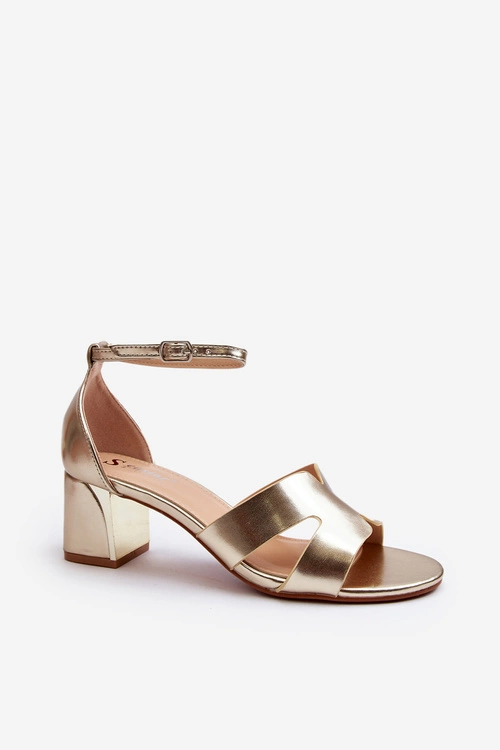 Sandały Damskie Na Obcasie Klocku Złote Irivana