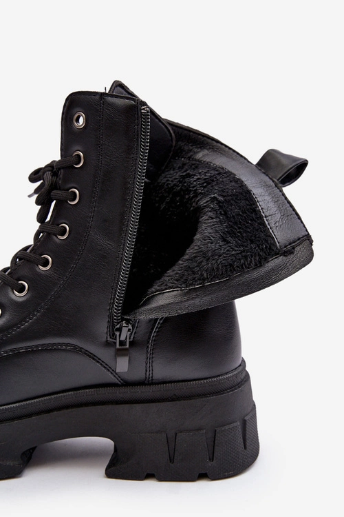 Damskie Workery Botki Sznurowane Na Płaskim Obcasie Czarne Brenhile