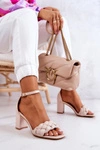 Skórzane Sandały Na Słupku Beżowe Lorelei