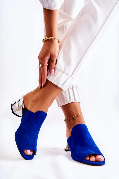 Damskie Zamszowe Klapki Na Obcasie Granatowe Marine