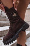 Botki Wokrery Damskie Z Ozdobnym Elementem Ocieplane Czekoladowe Kalindra