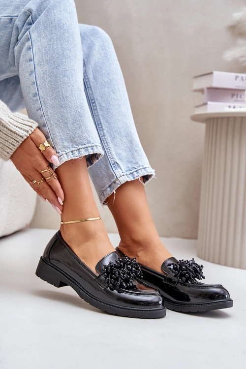 Damskie Mokasyny Lakierowane S.Barski HY369A Czarne