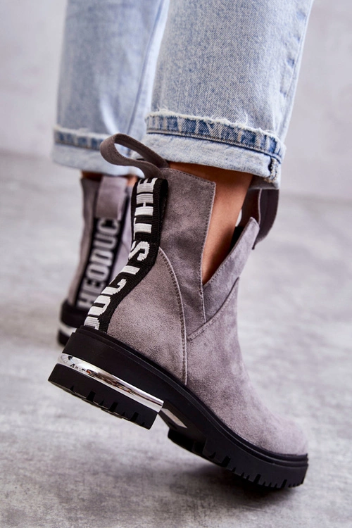 Zamszowe Botki Z Wycięciami Szare Elvera