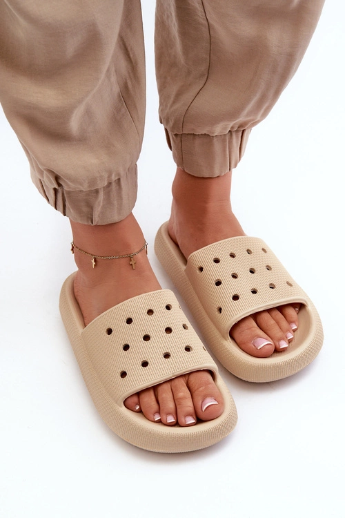 Damskie Piankowe Klapki Na Grubej Podeszwie Beżowe Beula