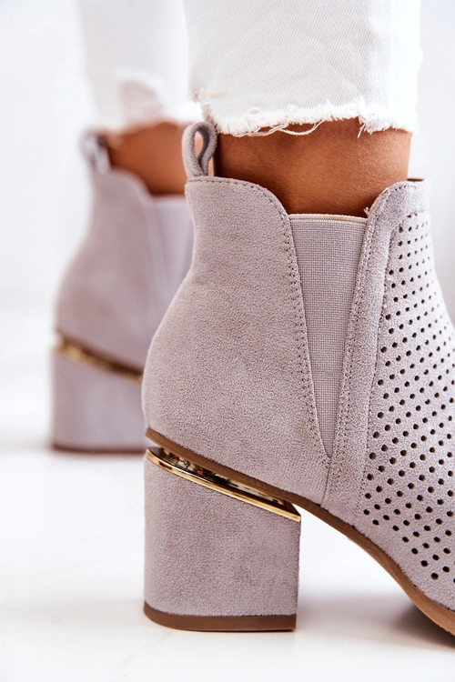 Zamszowe Botki Kowbojki Ażurowe Szare Helloni