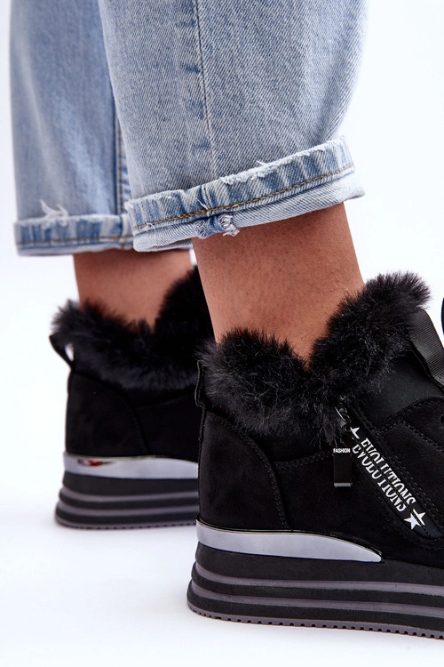 Buty Sportowe Na Platformie Z Futerkiem Czarne Jamarie