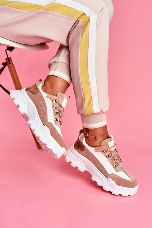 Sportowe Damskie Buty Beżowo Białe Palmas