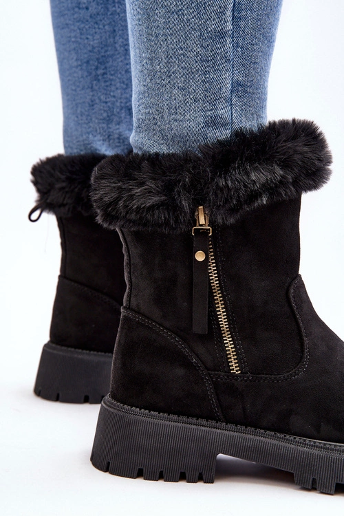 Botki Zamszowe Damskie Z Futerkiem Czarne Hasiva