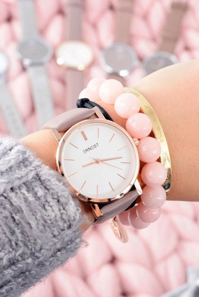 Skórzany Brązowy Damski Zegarek Analogowy Ernest