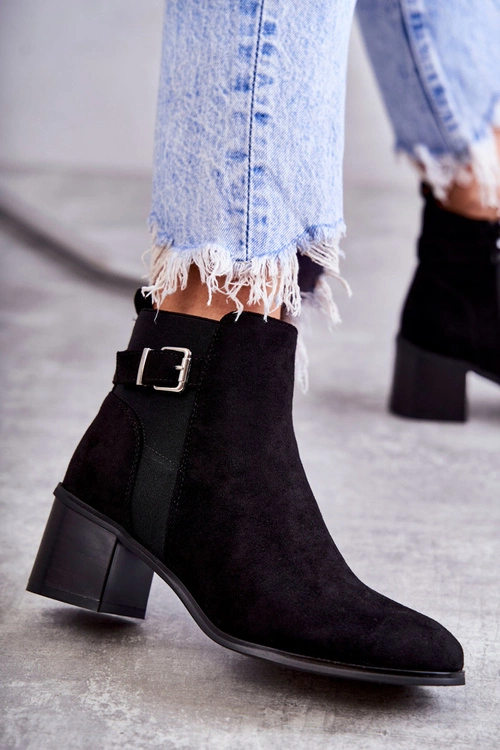 Zamszowe Botki Na Słupku Czarne Vannes